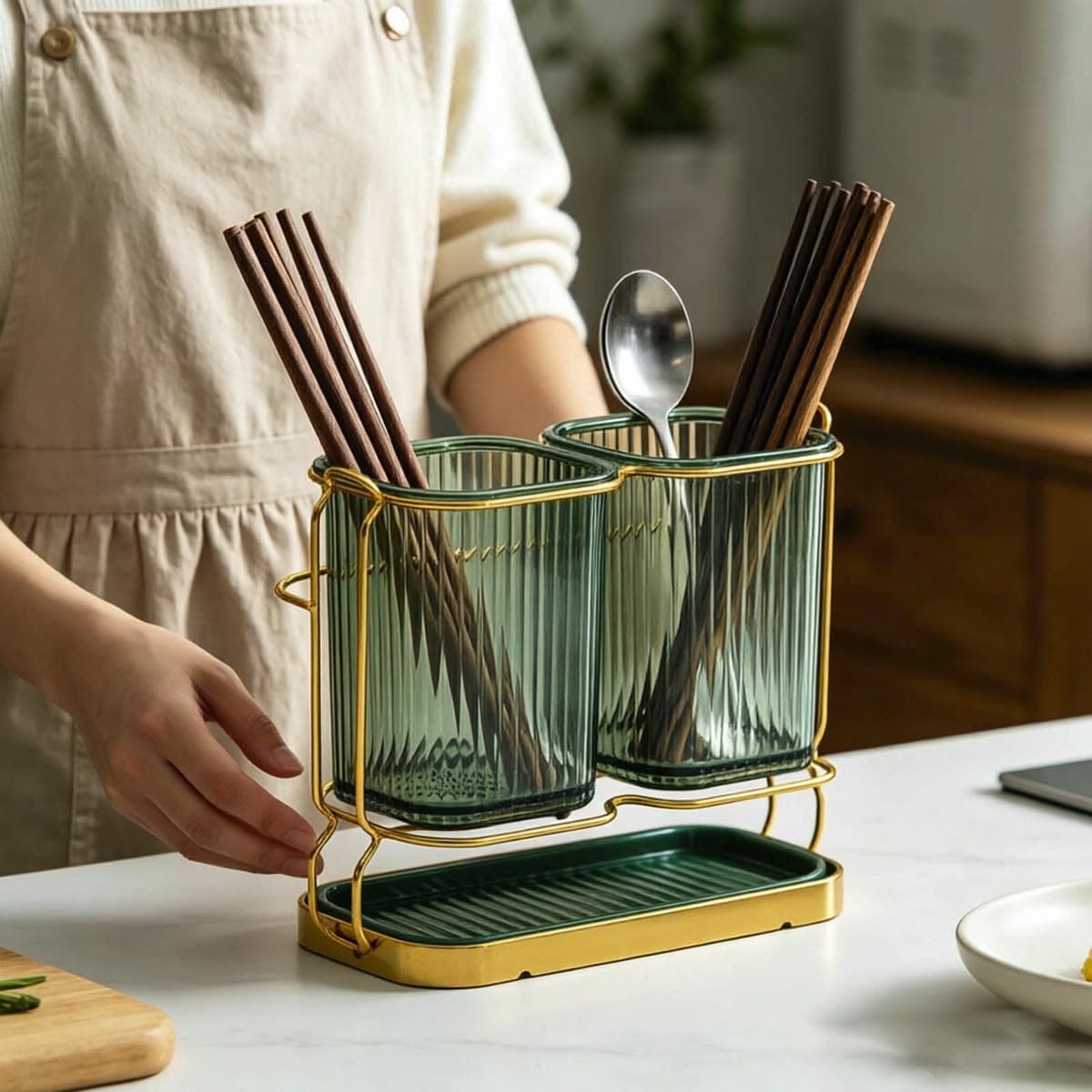 DUAL FLUTED CUTLERY HOLDER