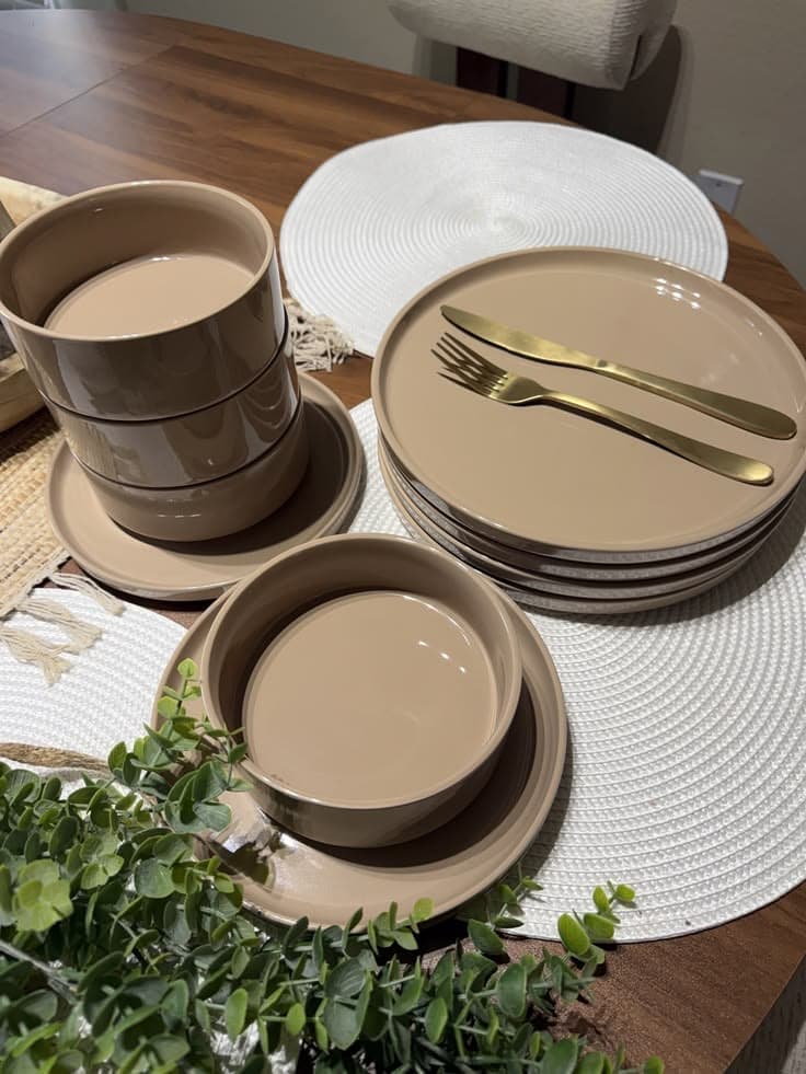 12PCS KHAKI COLORED DINNERWARE